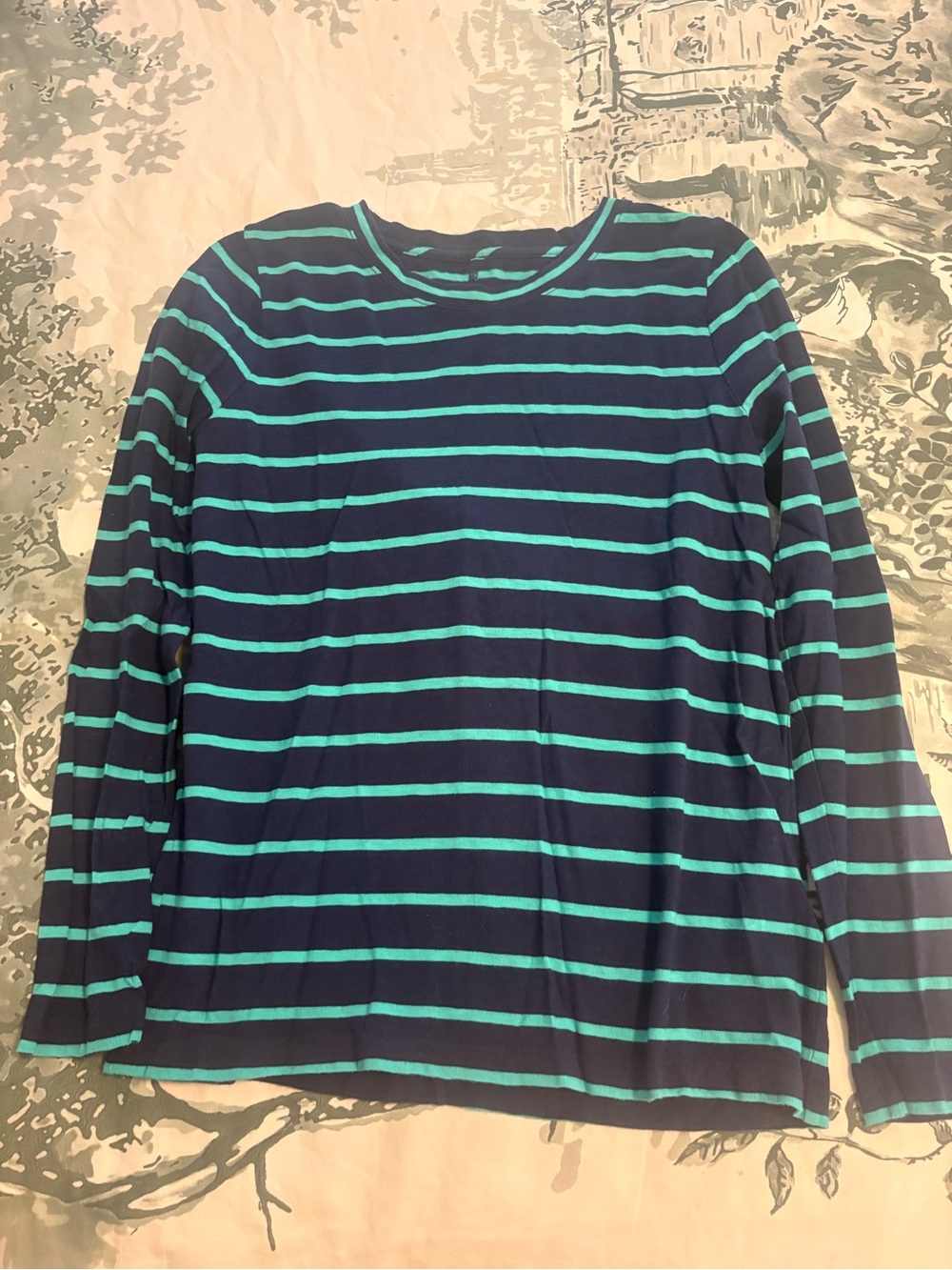J. Crew Long Sleeve Navy Tee with Teal Stripes